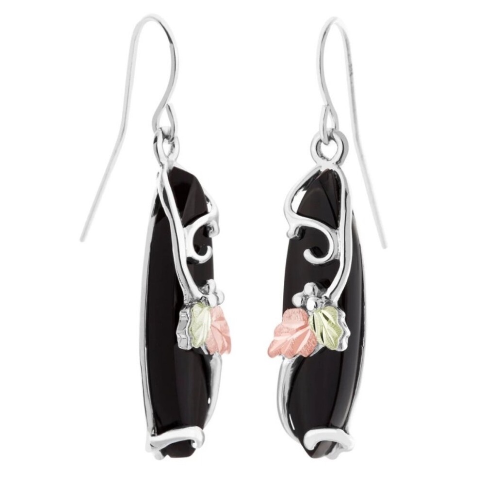 Landstrom’s Black Hills Gold Onyx Dangle Earrings